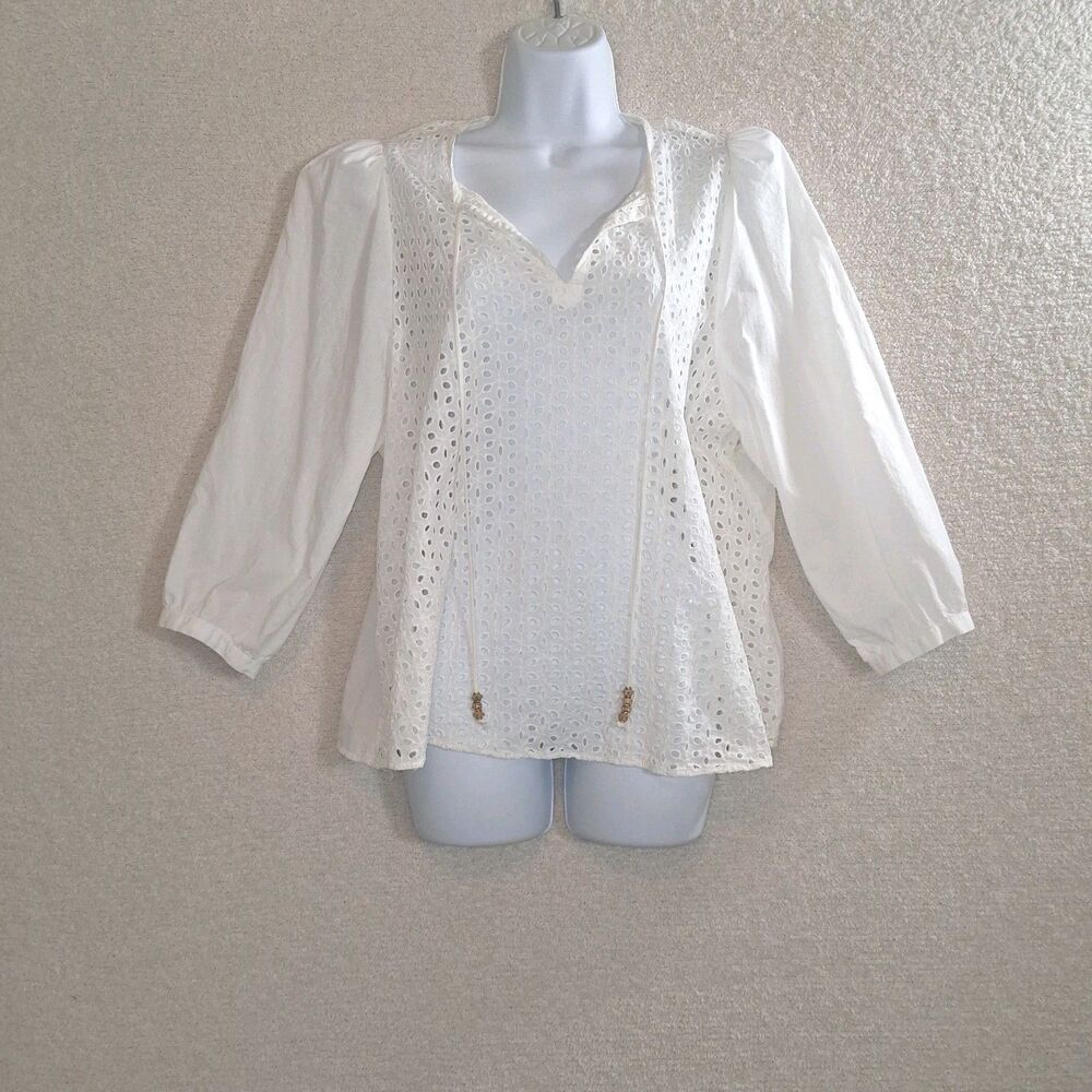 Eyelet Puff Sleeve Top  Sz S Cottage Boho Romantic Poet Prairie Coastal Peasant